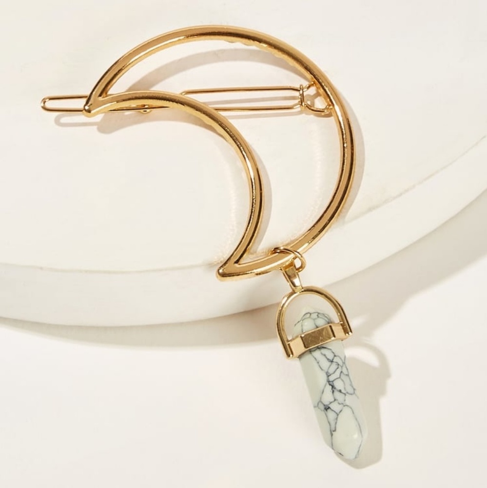 Moon Crystal Stone Gold Bohemian Boho Hairpin - Picture 6 of 7